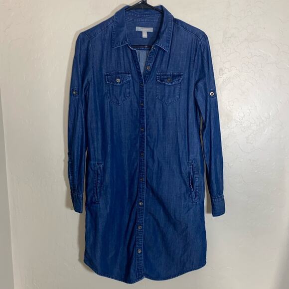 Banana republic chambray long sleeve button front shirt dress - Picture 1 of 7